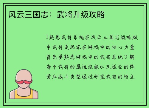 风云三国志：武将升级攻略
